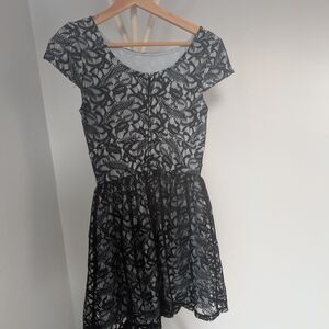 Black Lace Mini Dress with Light-Gray Lining